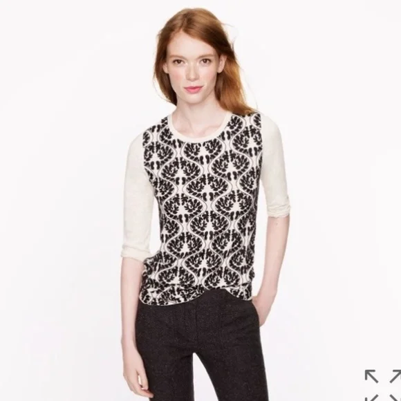 J. Crew 3/4 Sleeve Tee w/ Embroidery Detail - Picture 2 of 4